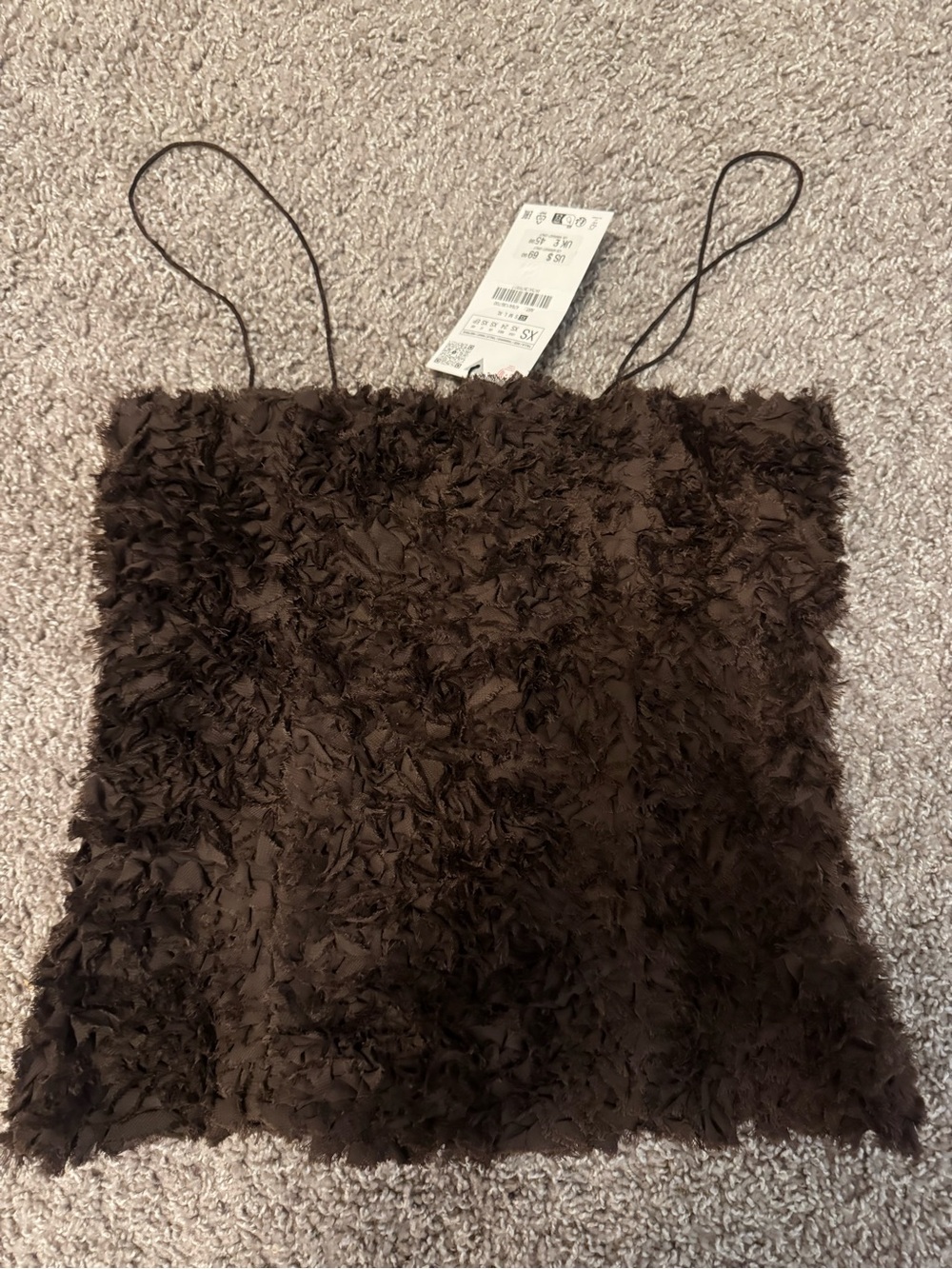 Zara Brown Textured Spaghetti-Strap Camisole